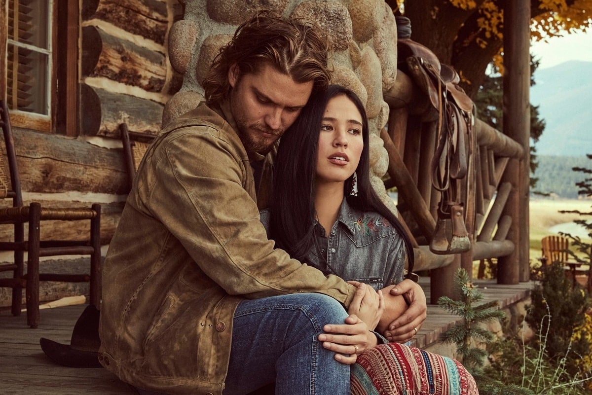 Luke Grimes as Kayce Dutton and Kelsey Asbille as Monica Dutton in the neo-Western drama television series Yellowstone