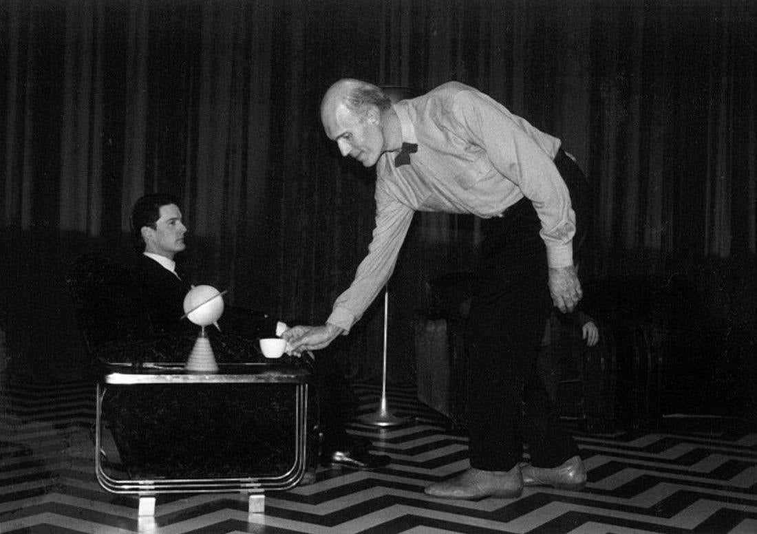 Kyle MacLachlan and Carel Struycken on an episode of the mystery serial drama television series Twin Peaks