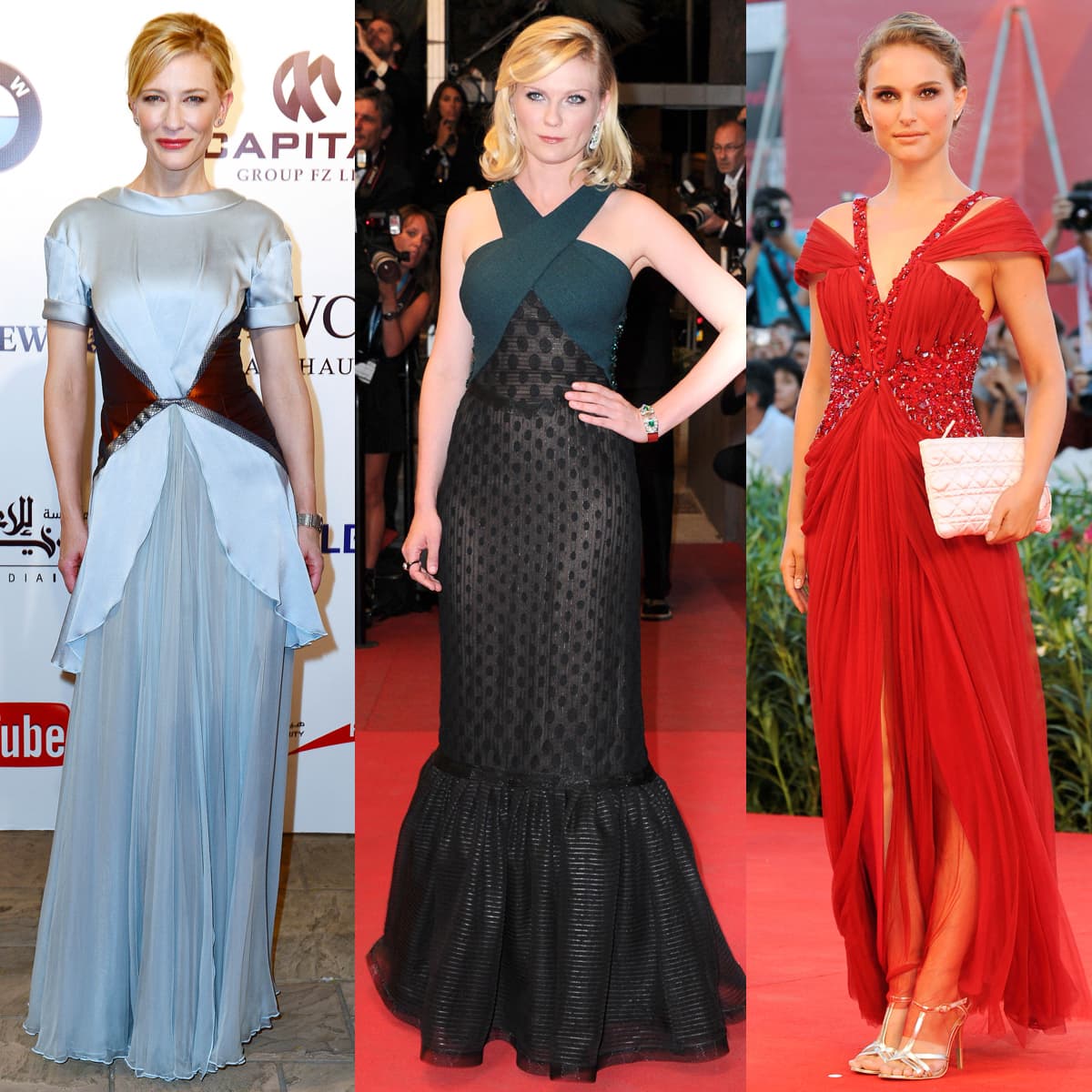 Cate Blanchett, Kirsten Dunst, and Natalie Portman wearing Rodarte gowns on the red carpet