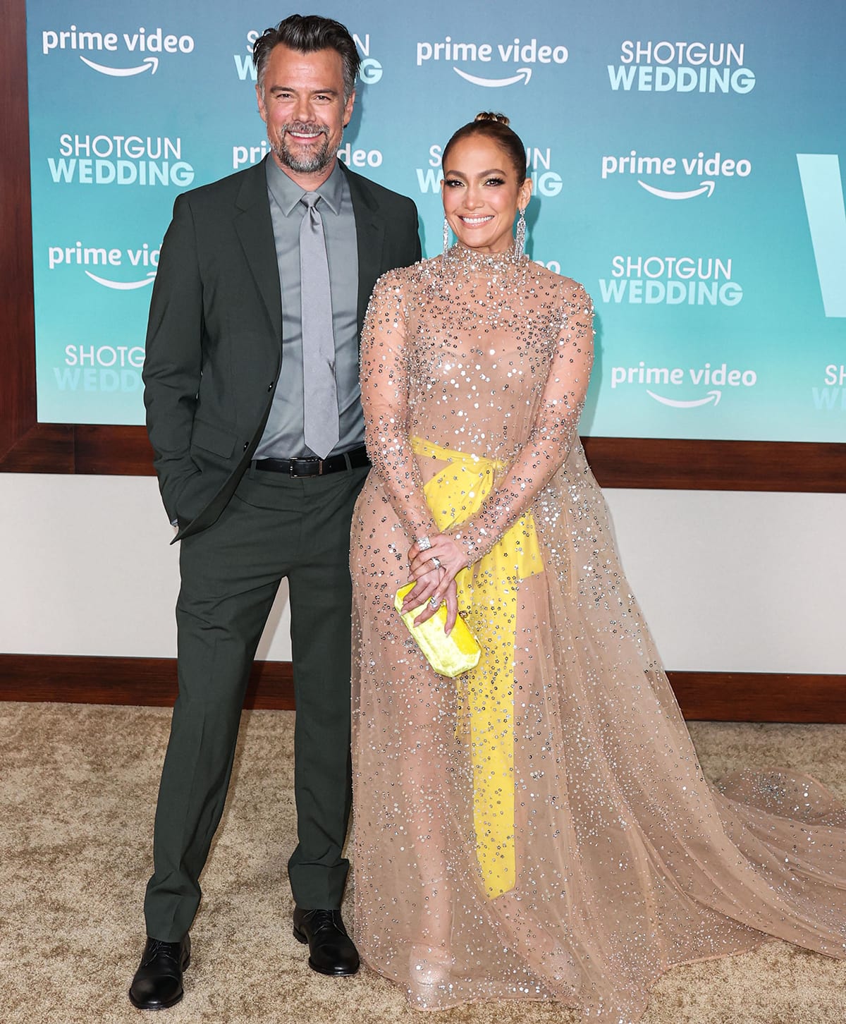 Josh Duhamel and Jennifer Lopez at the Los Angeles premiere of their new movie, Shotgun Wedding, held at the TCL Chinese Theatre on January 18, 2023