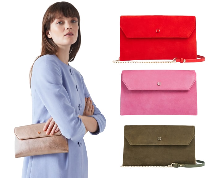 A signature LKB style, the Dora Suede Envelope Clutch is roomy enough for your evening essentials and has a handy inside pocket and a detachable chain shoulder strap