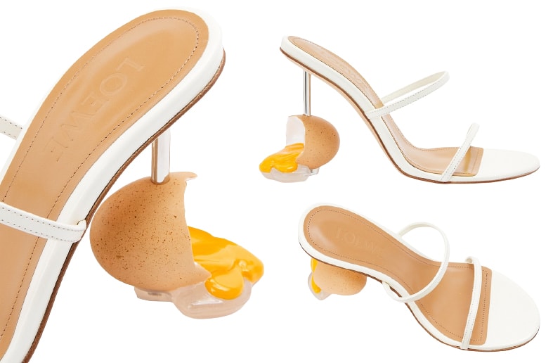 Arguably Loewe's weirdest shoe design, the Broken Egg sandal features a faux cracked egg at the heel