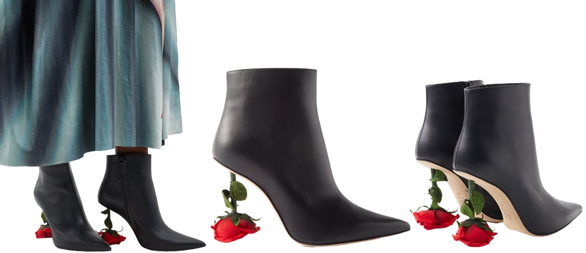 Inspired by the 1930s Surrealist art movement, Loewe's black ankle boots are made from leather that’s elevated with a blooming rose heel