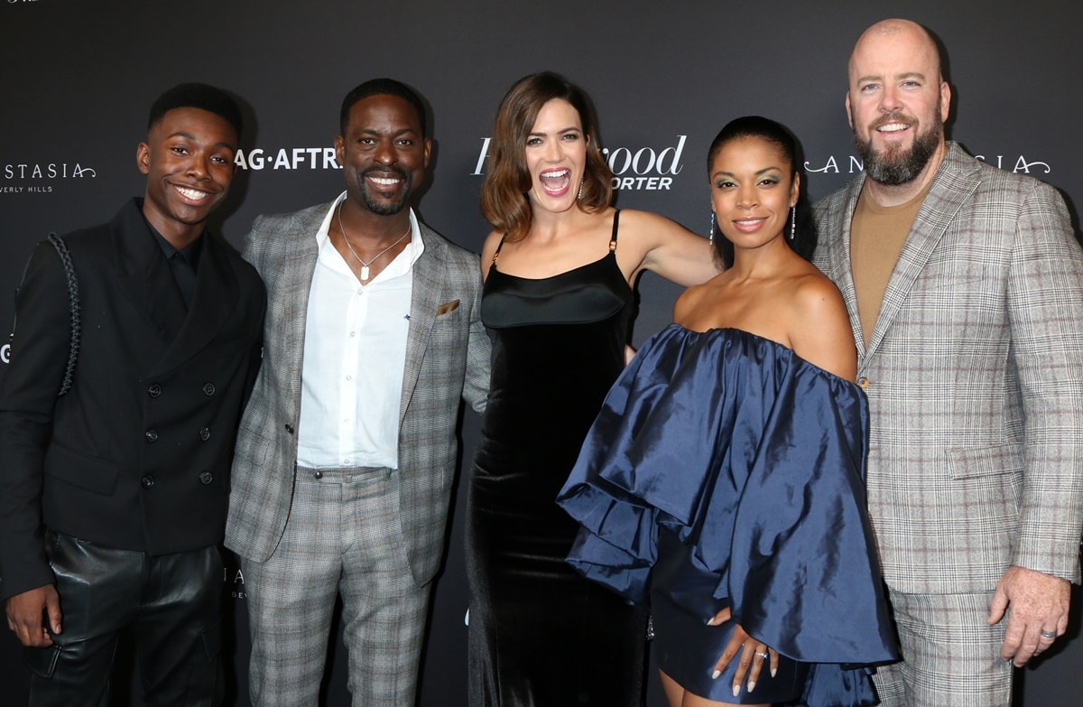 Niles Finch, who plays the role of the younger version of William Hill, Sterling K. Brown, who plays the role of Randall Pearson, Mandy Moore, who plays the role of Rebecca Pearson, Susan Kelechi Watson, who plays the role of Beth Pearson, and Chris Sullivan, who plays the role of Toby Damon, atThe Hollywood Reporter And SAG-AFTRA Emmy Award Contenders Annual Nominees Night on September 20, 2019, in Beverly Hills, California