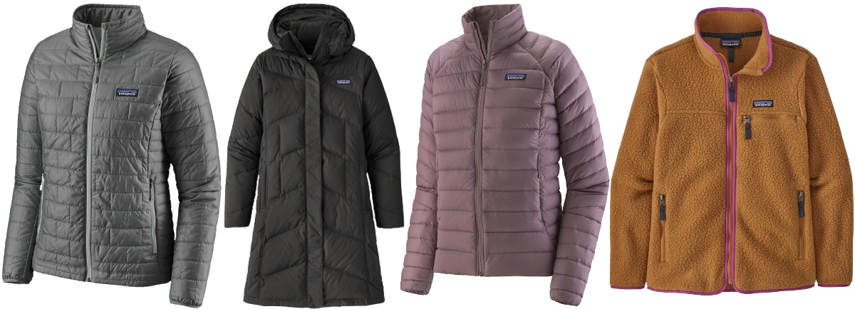 The Nano Puff Jacket ($229), Down With It Parka ($329), Down Sweater ($279), and Retro Pile Fleece Jacket ($149) are among Patagonia's best-sellers