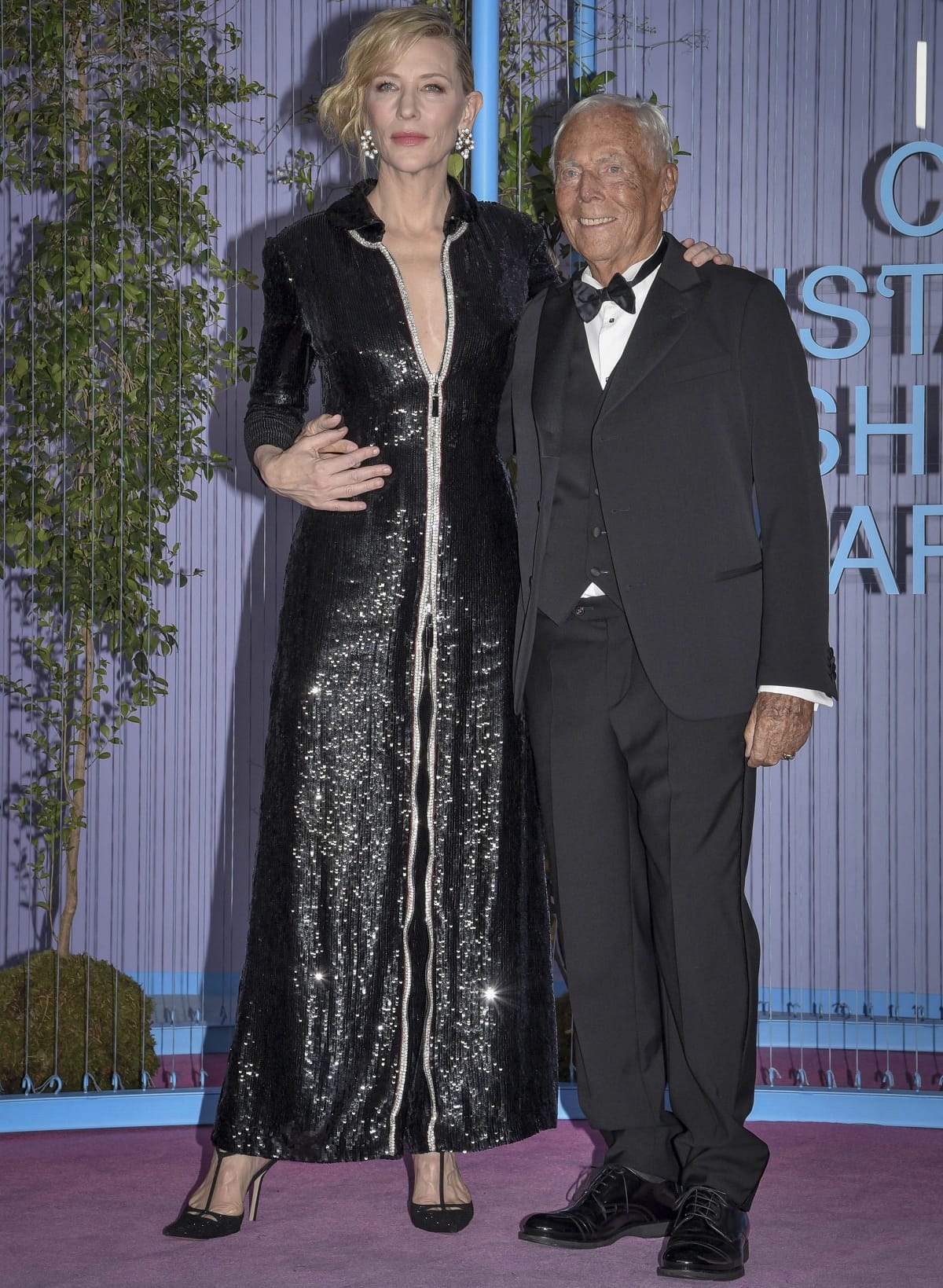 Giorgio Armani with Cate Blanchett at the CNMI Sustainable Fashion Awards during Milan Fashion Week