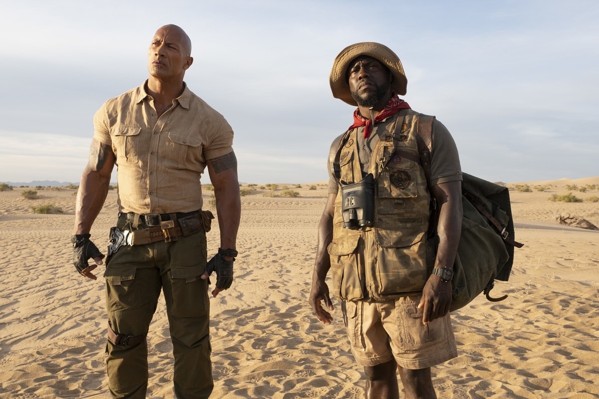 Dwayne Johnson as Dr. Xander “Smolder: Bravestone and Kevin Hart as Franklin “Mouse” Finbar in the 2019 fantasy adventure comedy film Jumanji: The Next Level