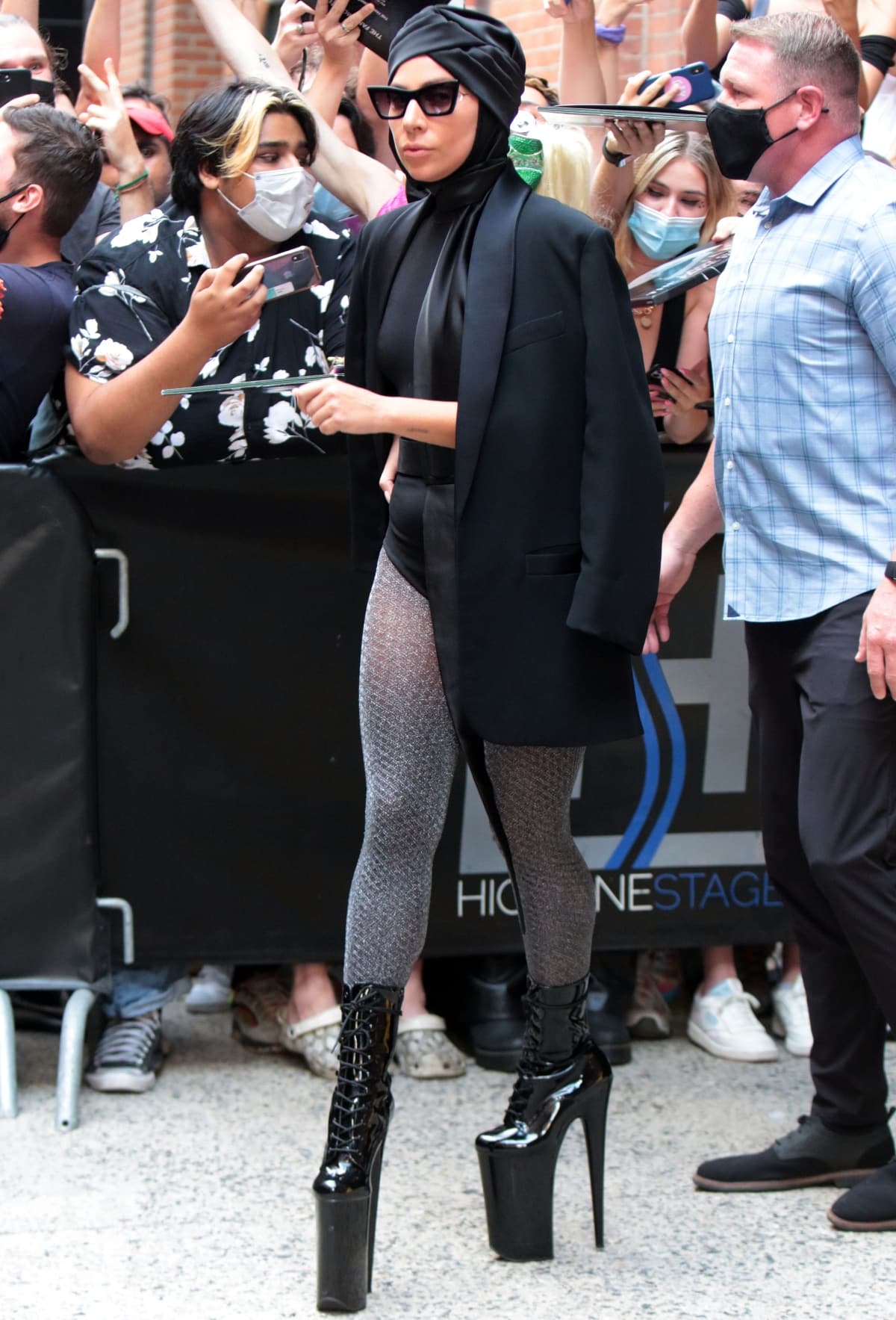 Lady Gaga wearing towering platform boots at Radio City Music Hall in New York City