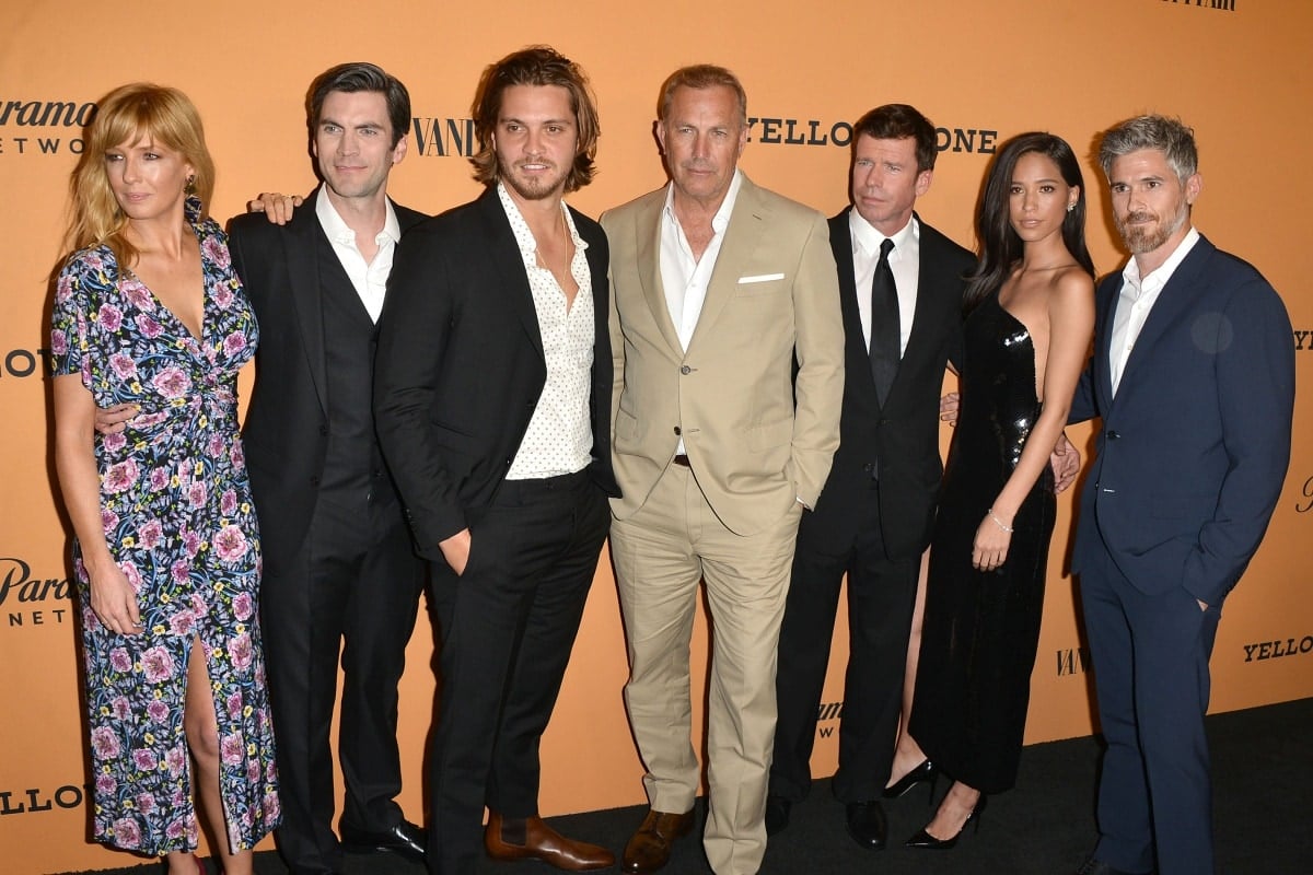 Kelly Reilly, Wes Bentley, Luke Grimes, Kevin Costner, Taylor Sheridan, Kelsey Asbille and Dave Annable attend the premiere of Paramount Pictures' "Yellowstone"