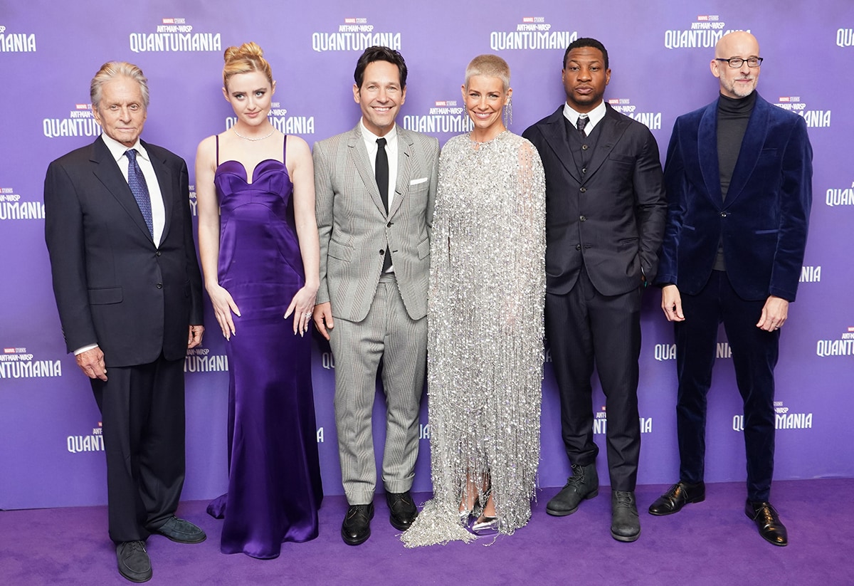 Michael Douglas, Kathryn Newton, Paul Rudd, Evangeline Lilly, Jonathan Majors and Peyton Reed at the UK Screening of Ant-Man And The Wasp: Quantumania held at the BFI IMAX Waterloo in London on February 16, 2023