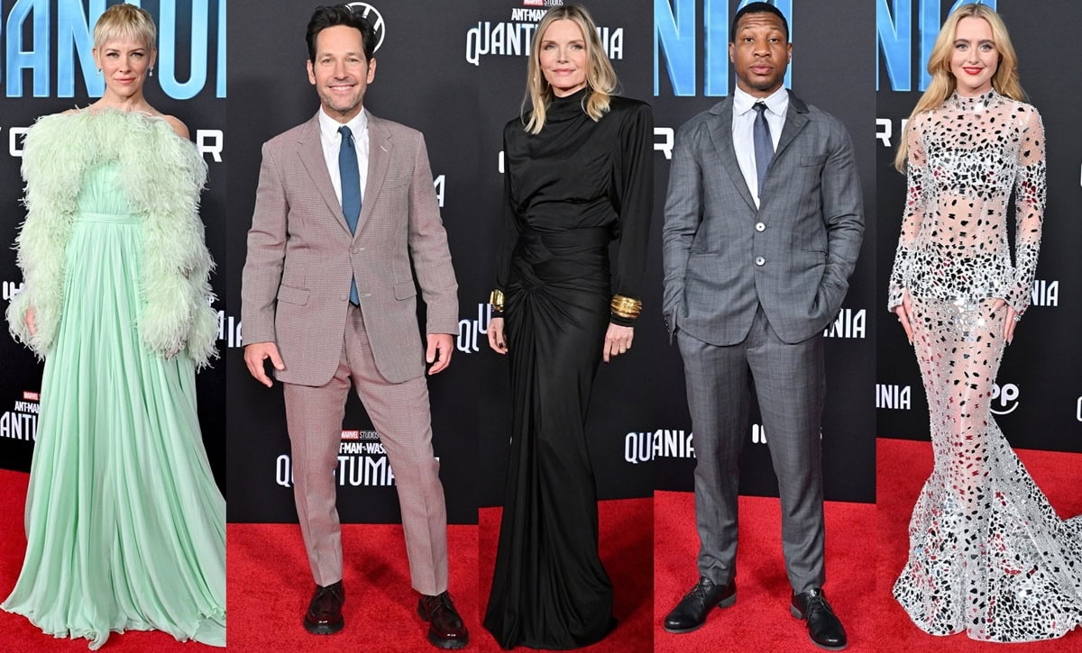 Evangeline Lilly, Paul Rudd, Michelle Pfeiffer, Jonathan Majors, and Kathryn Newton brought superhero glamour to the Quantumania premiere in Los Angeles