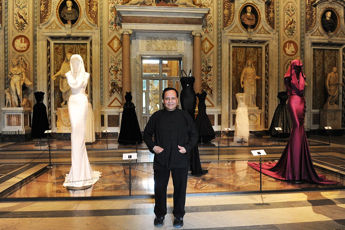 The late Azzedine Alaia at his exhibition 'Azzedine Alaia's soft sculpture' at the Galleria Borghese in Rome, Italy in 2015