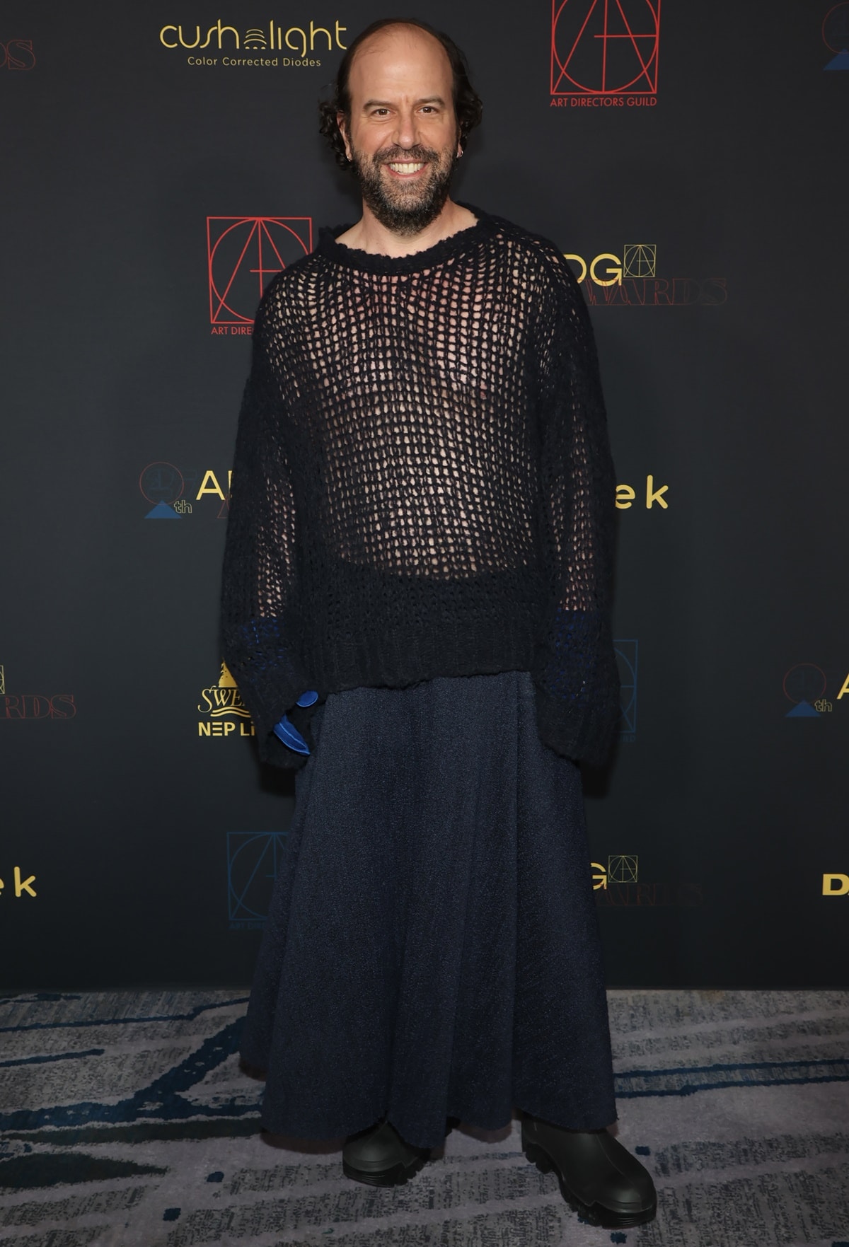 Brett Gelman in an outfit by Drew Curry, the founder of Dover Street Market-supported brand AIREI, at the Art Directors Guild Awards 2023