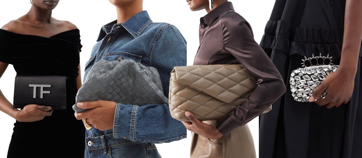 Clutch bags are small handheld bags that can be tucked under the arm and used as a statement accessory