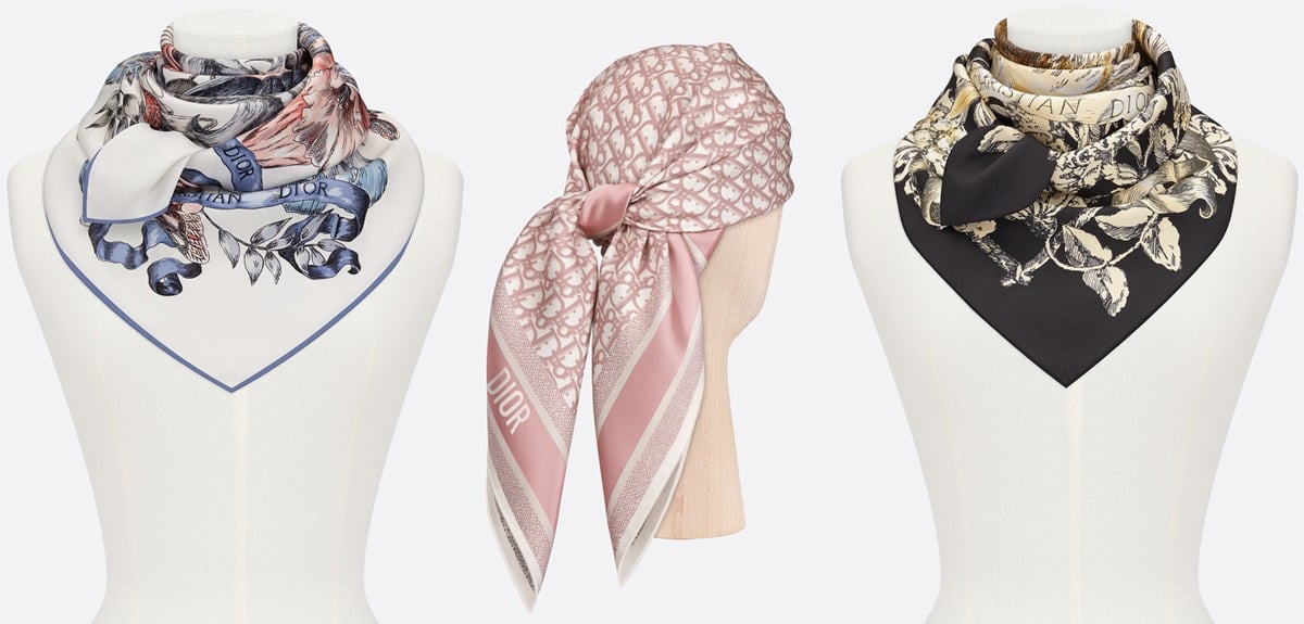 Dior silk scarves incorporate the fashion house's most iconic motifs and designs, including the oblique pattern