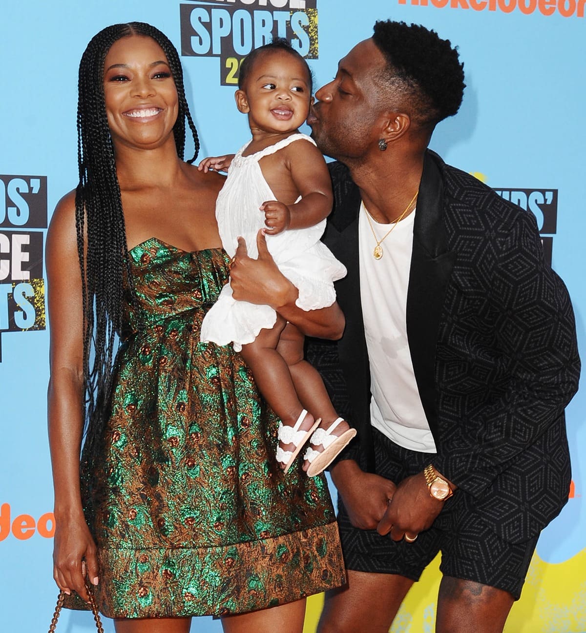 Gabrielle Union, Kaavia James Union Wade, and Dwyane Wade attend Nickelodeon Kids' Choice Sports 2019