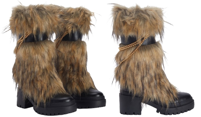 For a comfier pair, the Amaia Chain also comes in black with brown fur, round toes, platforms, and block heels
