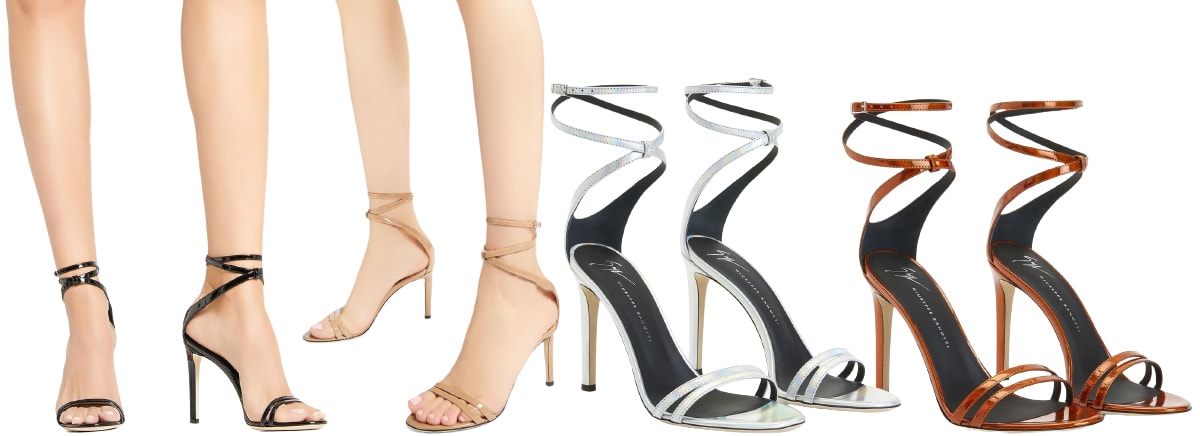 The Catia sandals are made from patent leather and boast than strips at the toe and a crisscrossing ankle strap