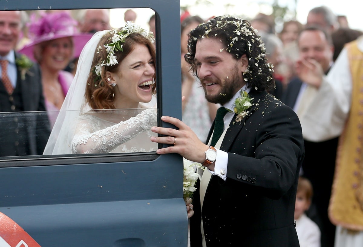 Kit Harrington and Rose Leslie departing Rayne Church in Kirkton on Rayne