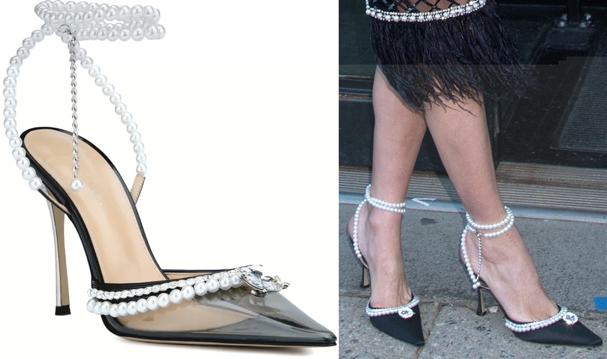 Nicky Hilton Rothschild showed off her feet in Diamond of Elizabeth pumps by MACH & MACH featuring a stunning jewel at the translucent vamp, giving off a silver-screen icon vibe