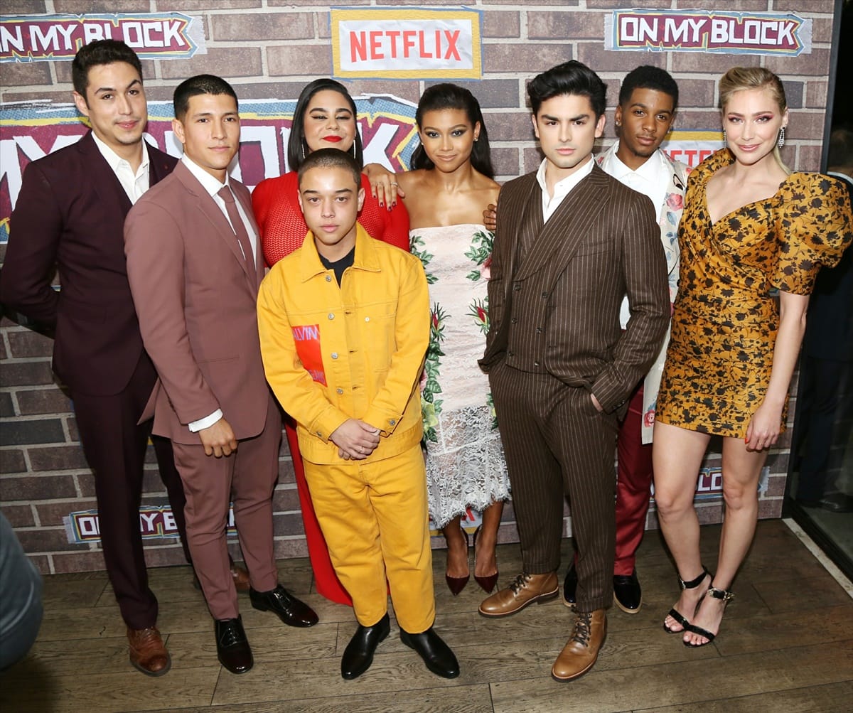 Julio Macias, Danny Ramirez, Jessica Maria Garcia, Jason Genao, Sierra Capri, Diego Tinoco, Brett Gray, and Shoshana Bush arrive at the Premiere Of Netflix's "On My Block" Season 2