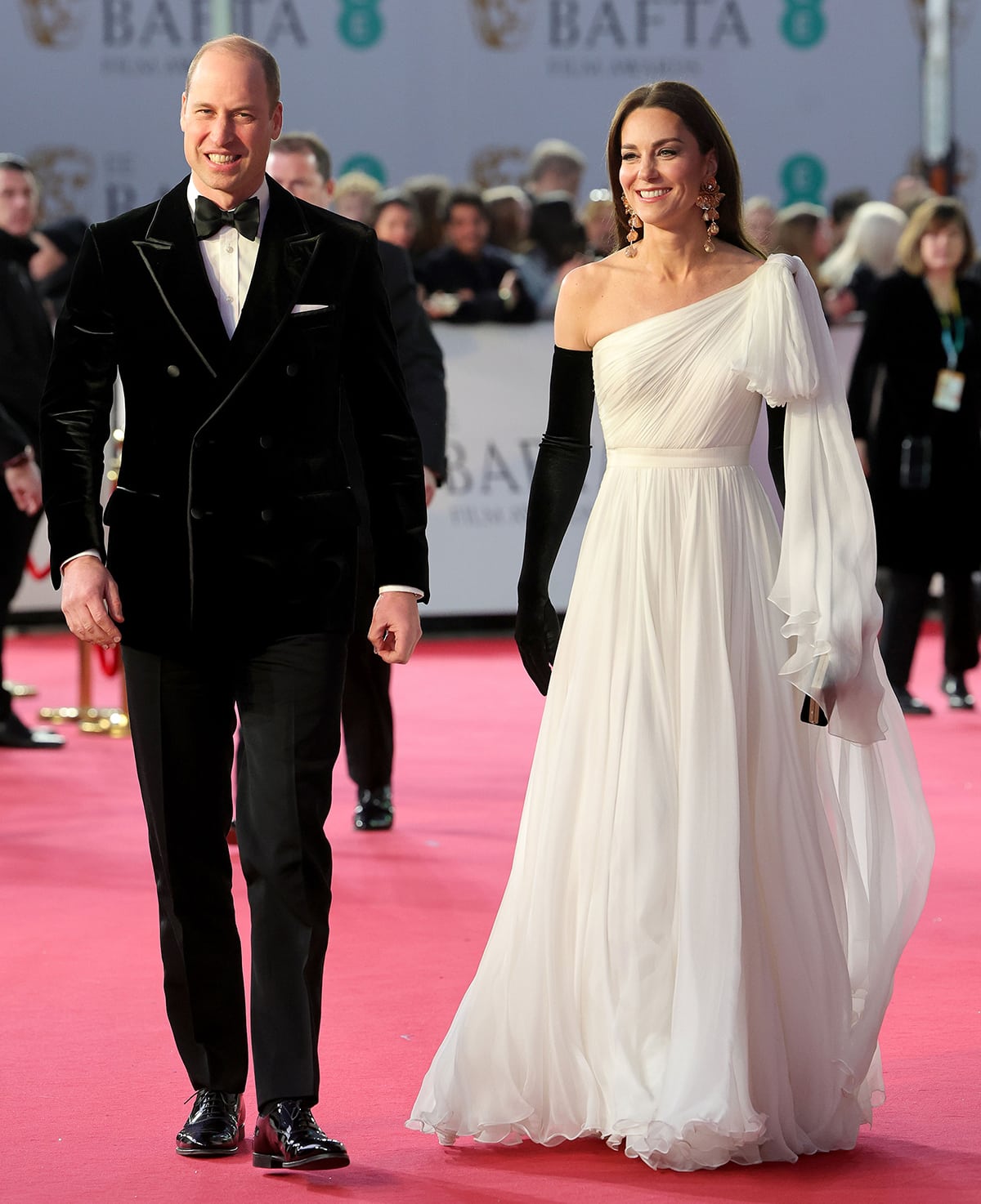 Prince William coordinates with his wife in a black velvet tuxedo by Tom Ford