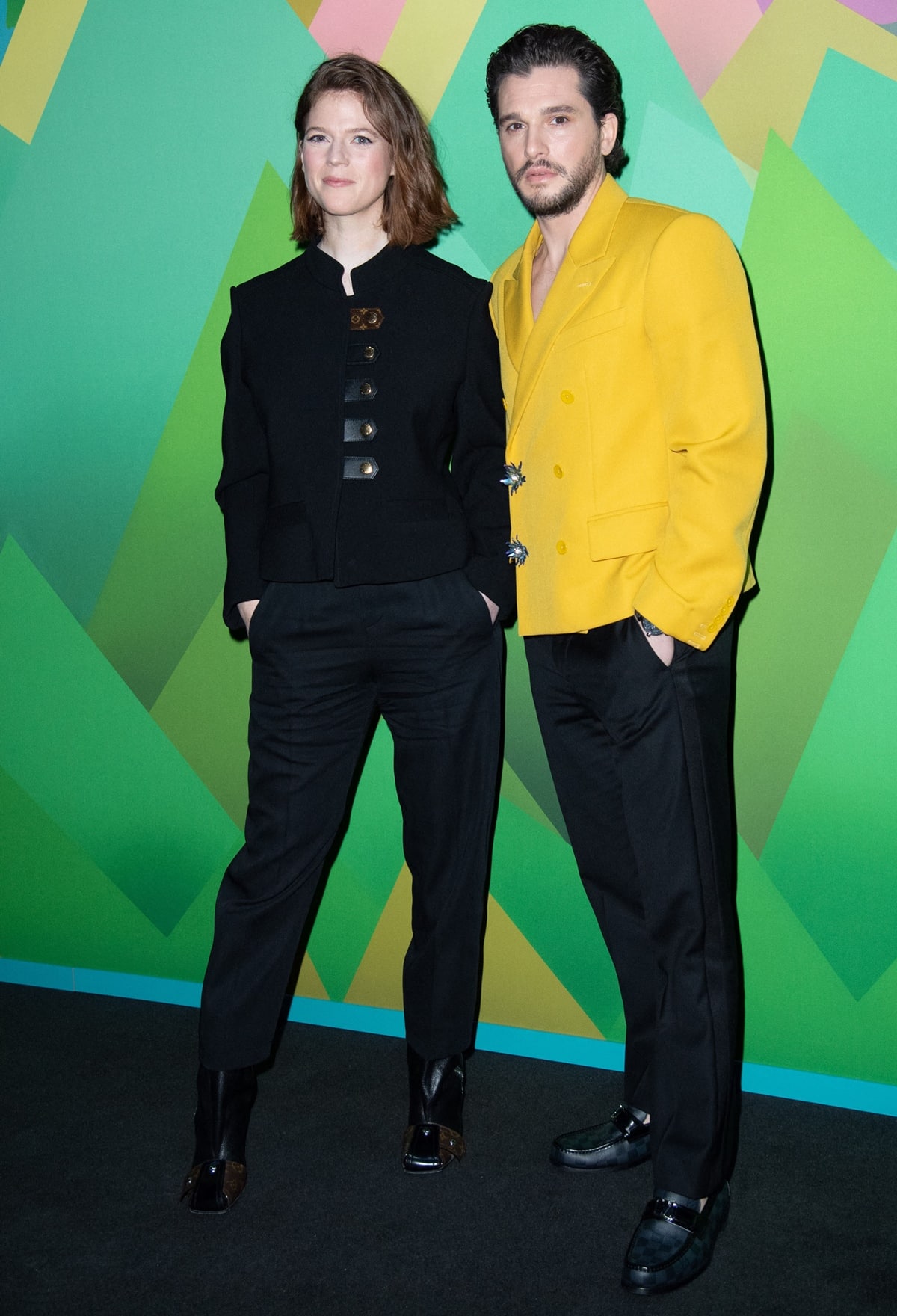 Rose Leslie and Kit Harington in coordinating outfits from the French designer at the Louis Vuitton Menswear Fall-Winter 2023-2024 show