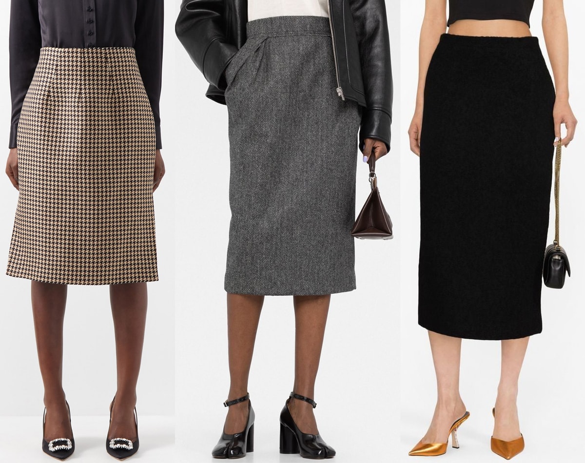 Skirts for work should sit at the top or below your knees