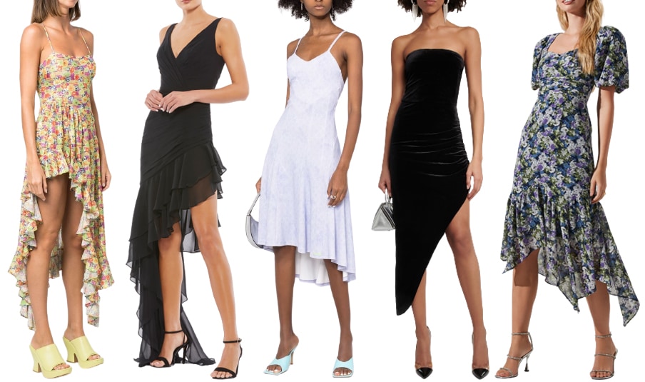 Asymmetrical dresses, aka waterfall dresses, have an uneven, high-low hemline