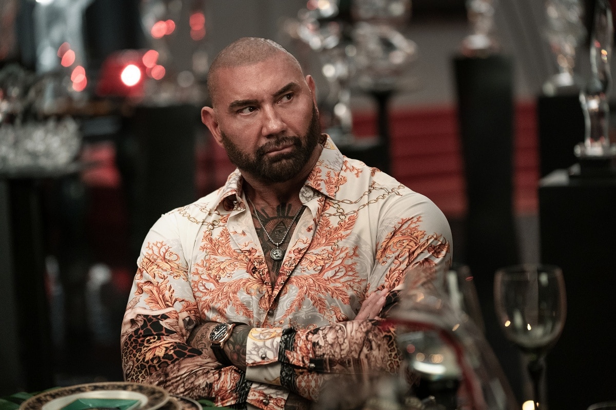 Dave Bautista as Duke Cody in the 2022 mystery film Glass Onion: A Knives Out Mystery