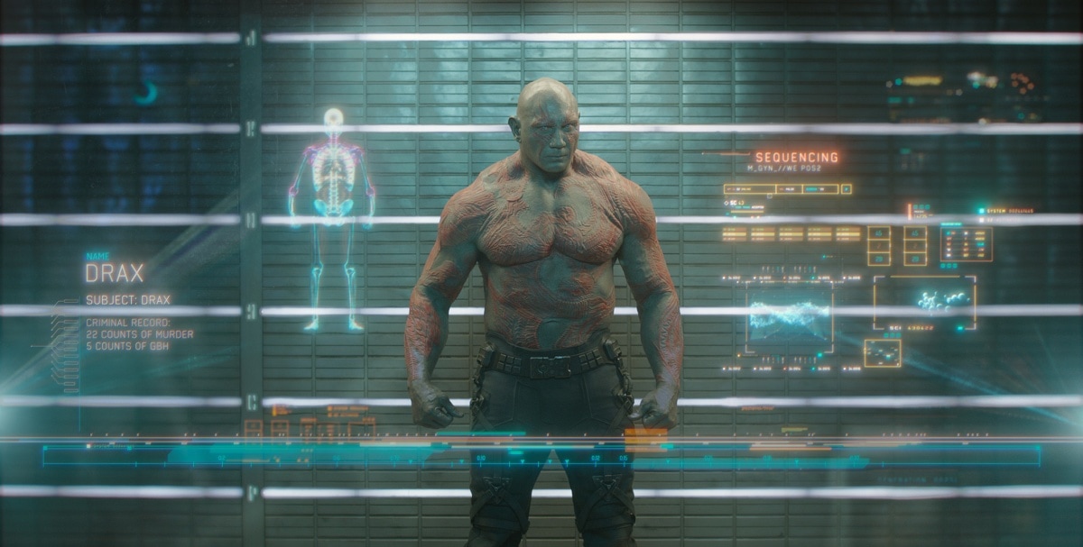 Dave Bautista as Drax the Destroyer in the 2014 superhero film Guardians of the Galaxy