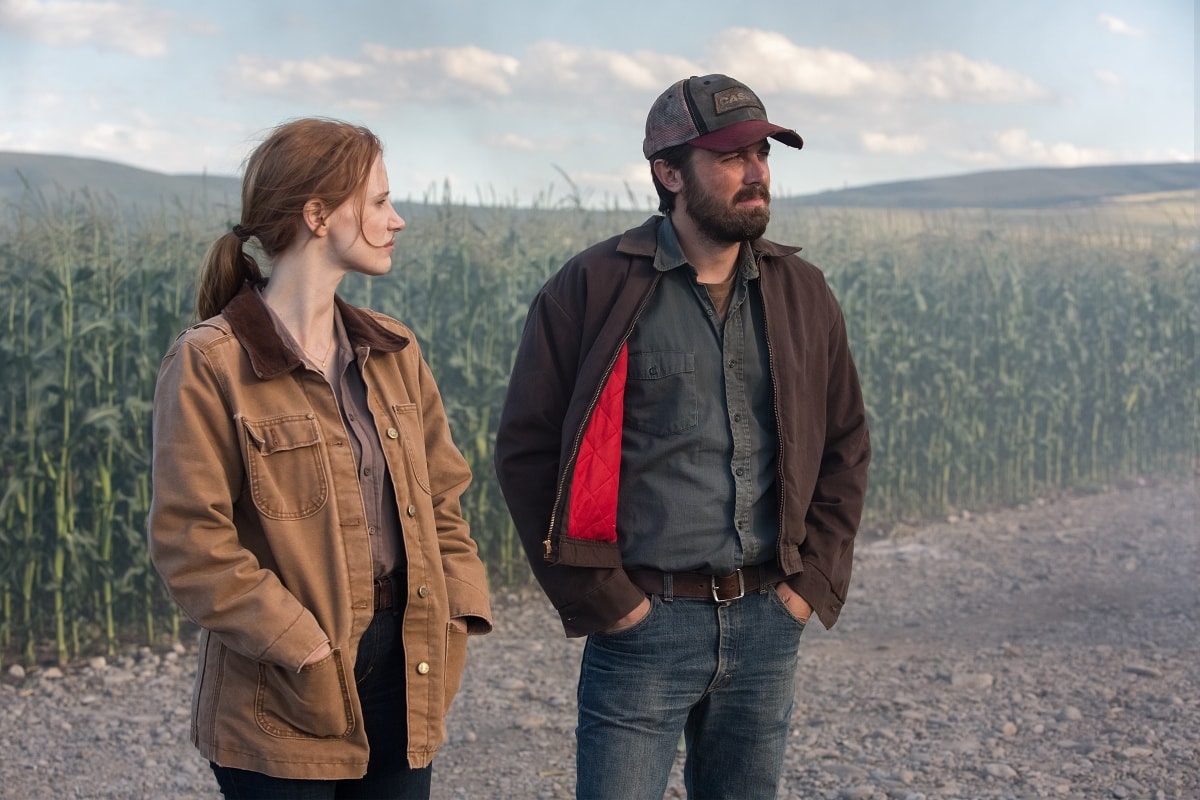 Jessica Chastain as Murph Cooper and Casey Affleck as Tom Cooper in the 2014 epic science fiction film Interstellar