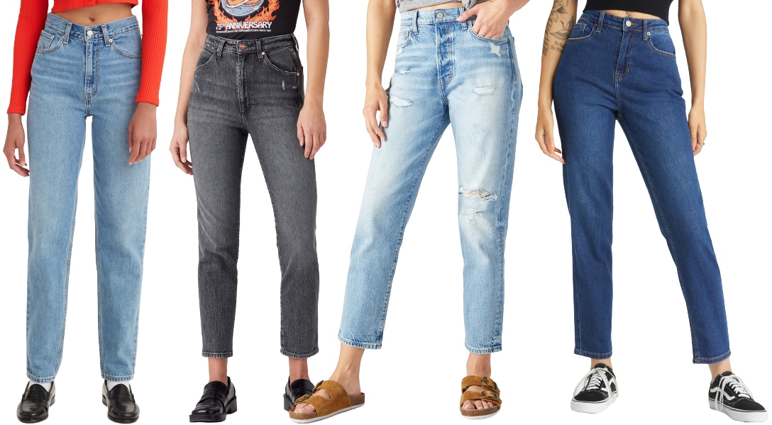 Mom jeans offer a retro vibe with their mid-rise silhouette and slimmer legs, making them a modern must-have