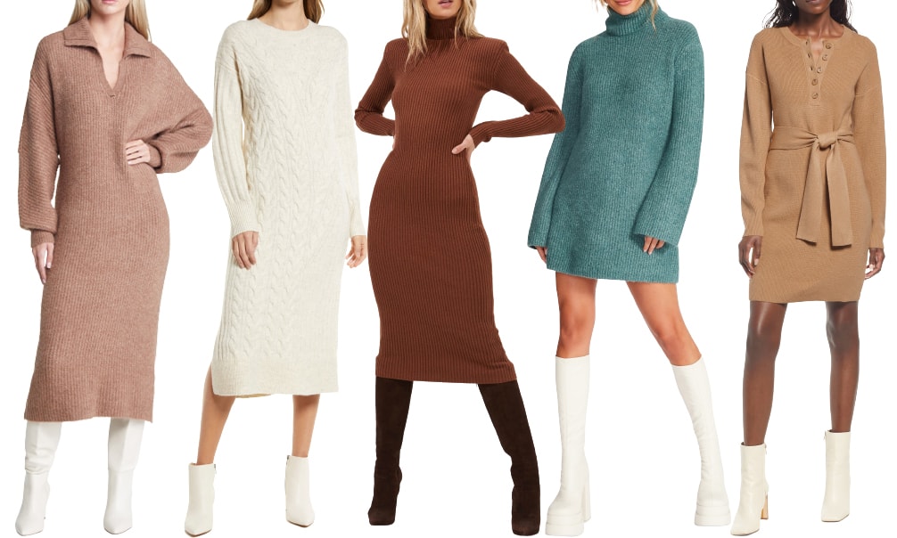 Sweater dresses are like usual sweaters but with a longer hemline