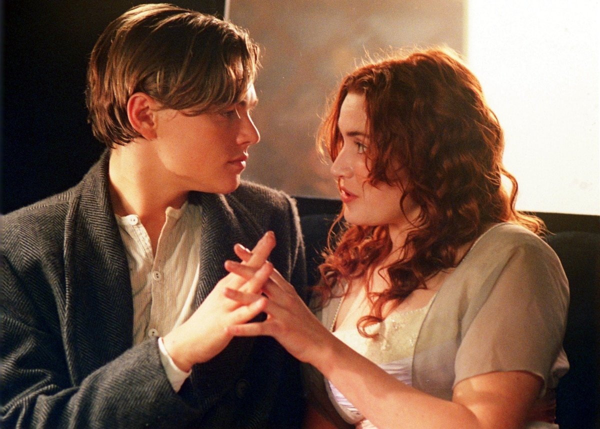Leonardo DiCaprio as Jack Dawson and Kate Winslet as Rose Dewitt Bukater in the 1997 epic romance and disaster film Titanic