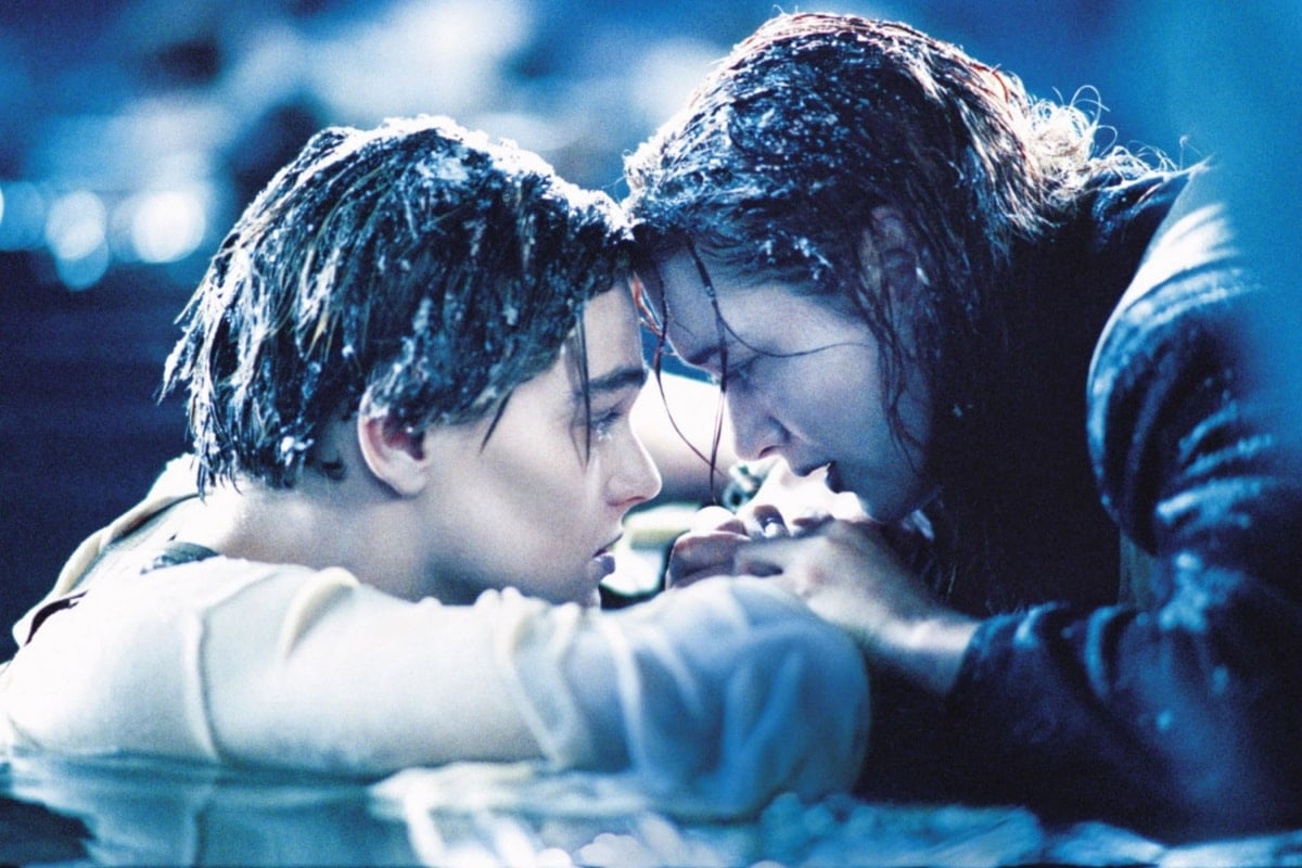 Leonardo DiCaprio as Jack Dawson and Kate Winslet as Rose Dewitt Bukater in the 1997 epic romance and disaster film Titanic