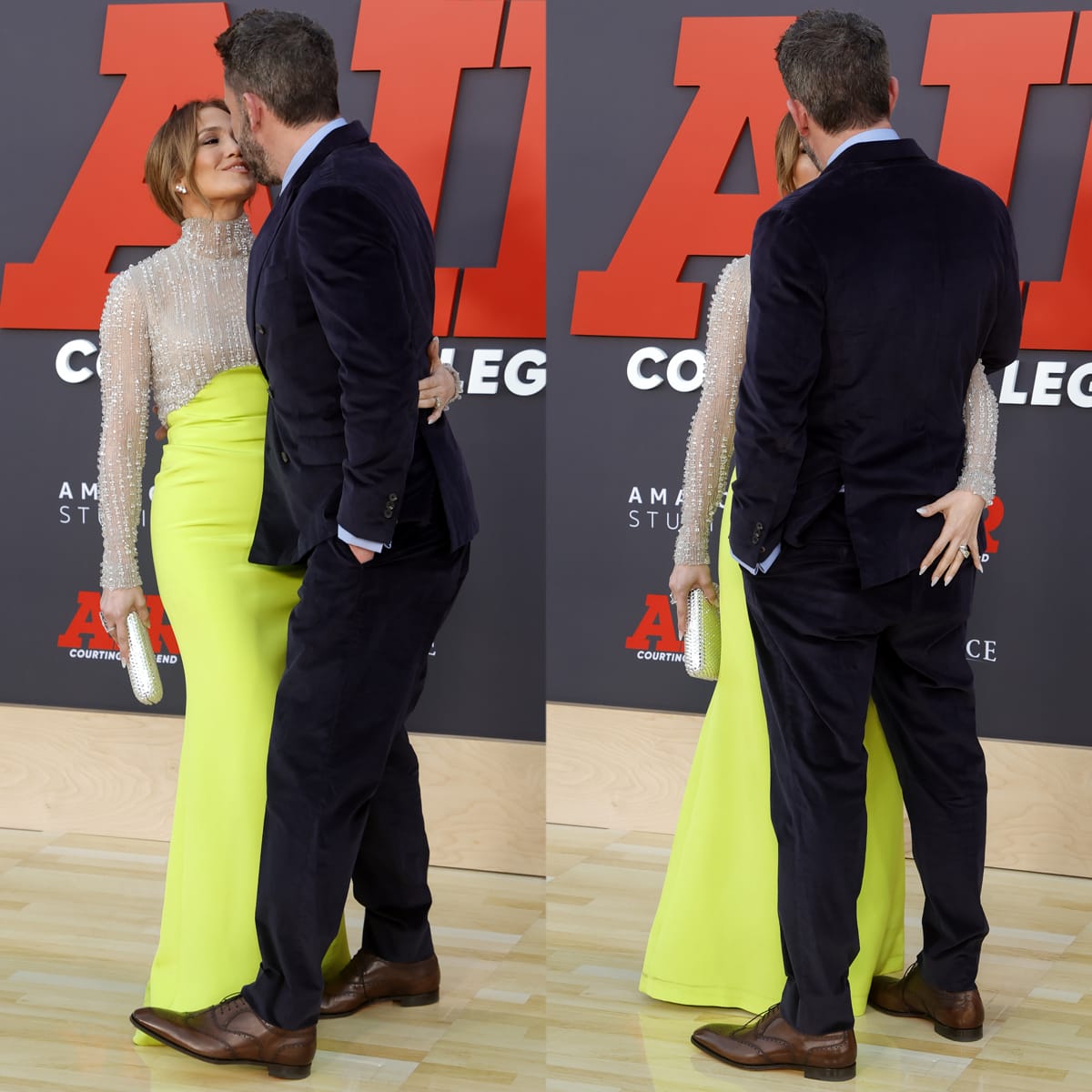 Jennifer Lopez grabs Ben Affleck's butt as they kiss on the red carpet ahead of the premiere of Affleck's latest film, Air, at the Regency Village Theatre