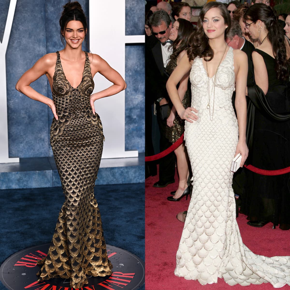 Kendall Jenner is wearing the same Jean Paul Gaultier gown that Marion Cotillard wore when she won the 2008 Oscars Best Actress for La Vie en Rose