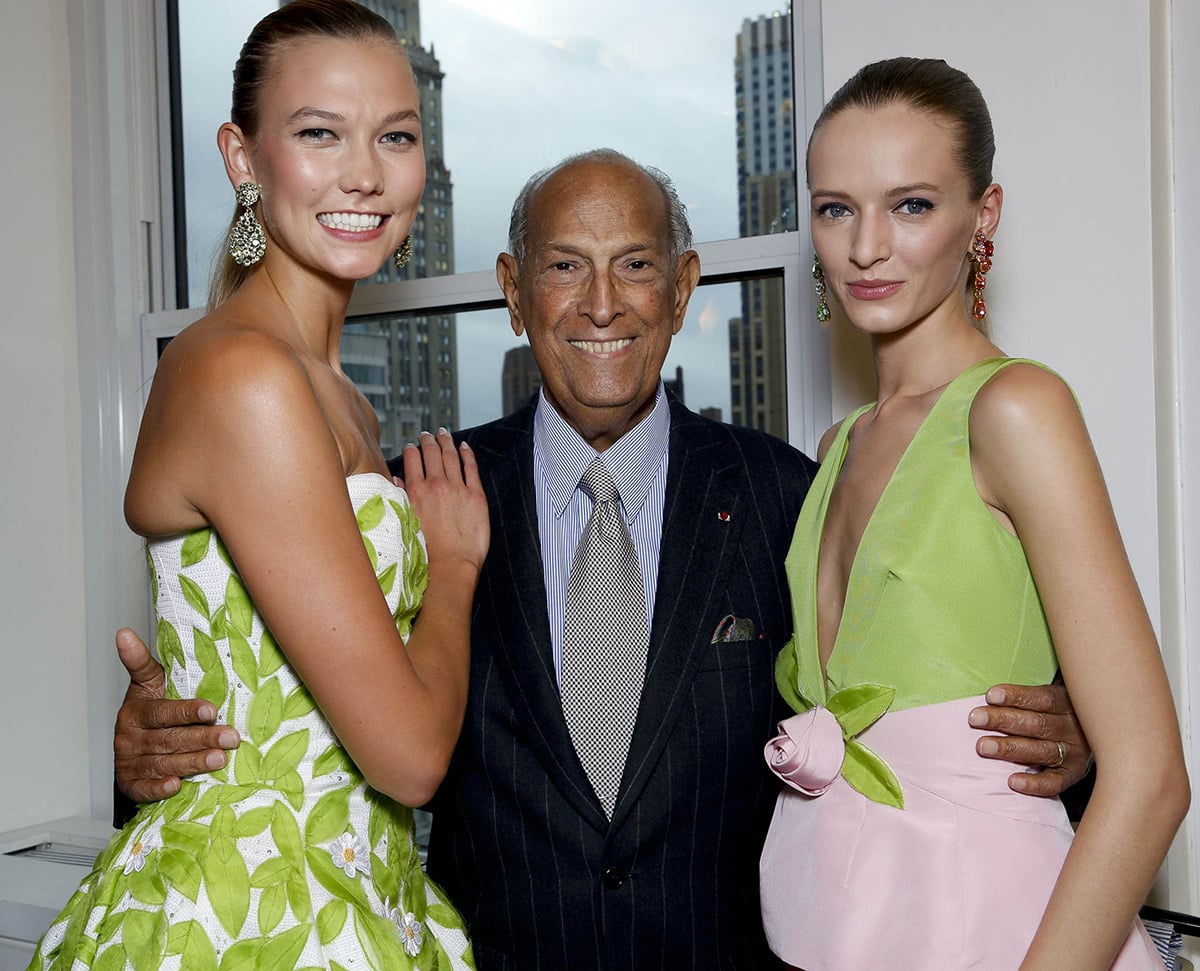 Karlie Kloss, Oscar De La Renta, and Daria Strokous during the Mercedes-Benz Fashion Week Spring 2015