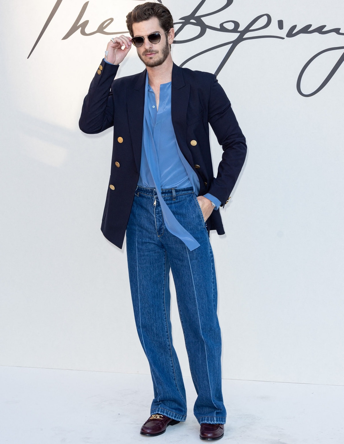 Andrew Garfield in a Valentino Pre-Fall 2022 After Club look at the Valentino Fall 2022 Haute Couture show during Rome Fashion Week