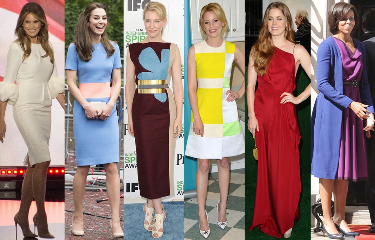 Former First Lady Melania Trump, Catherine, Princess of Wales, actresses Cate Blanchett, Elizabeth Banks and Amy Adams, and former First Lady Michelle Obama wearing dresses by Roksanda Ilinčić