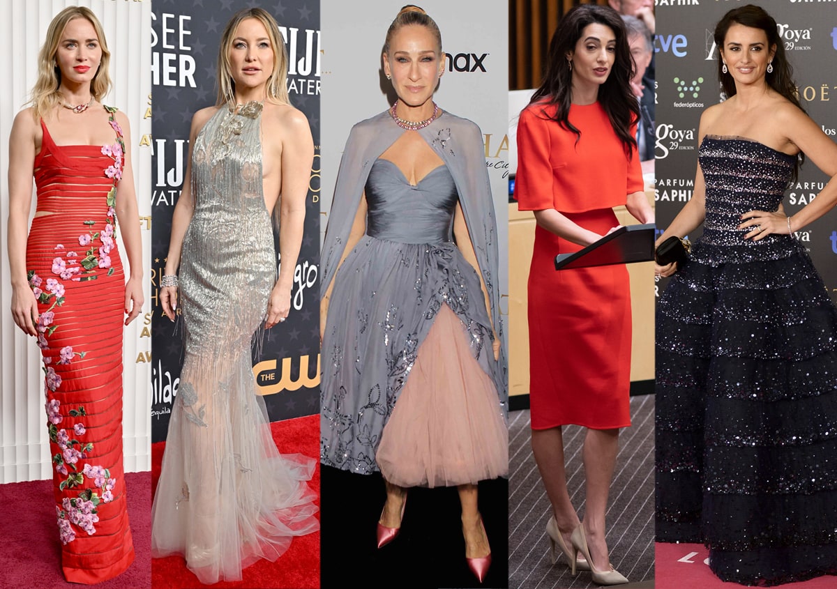 Emily Blunt, Kate Hudson, Sarah Jessica Parker, Amal Clooney, and Penélope Cruz wearing Oscar de la Renta gowns and dresses