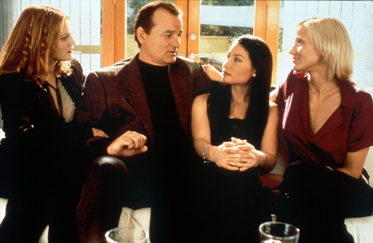 Drew Barrymore as Dylan Sanders, Bill Murray as John Bosley, Lucy Liu as Alex Munday, and Cameron Diaz as Natalie Cook in the 2000 action-comedy film Charlie’s Angels