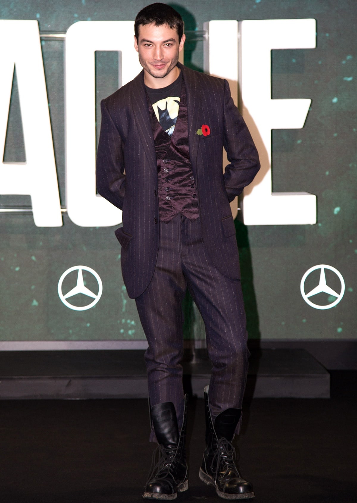 Ezra Miller attending the Justice League photocall