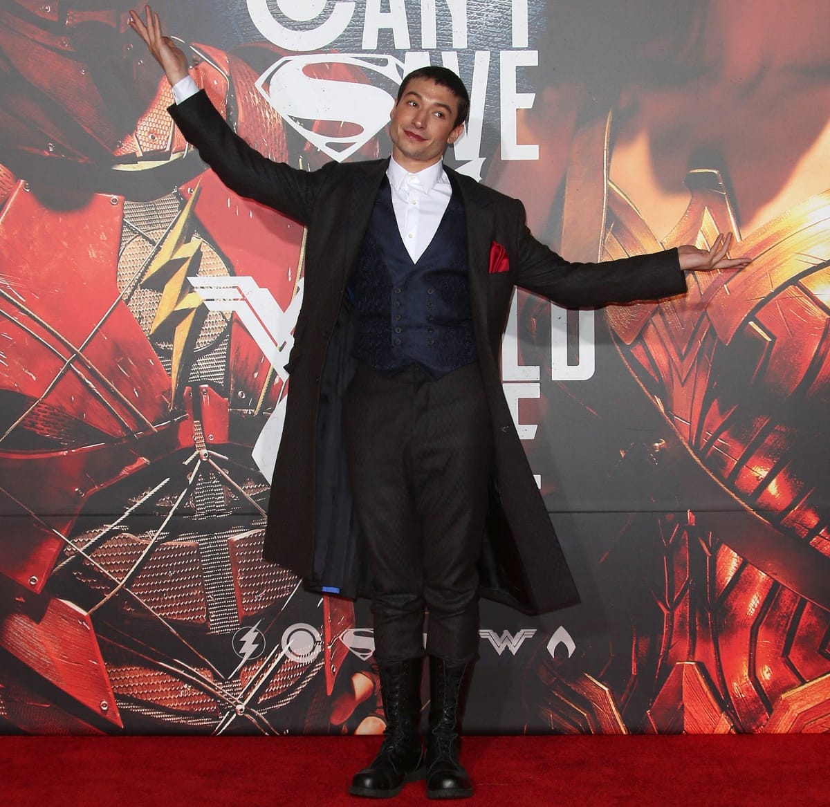 Ezra Miller stepping out on the red carpet for the world premiere of Justice League