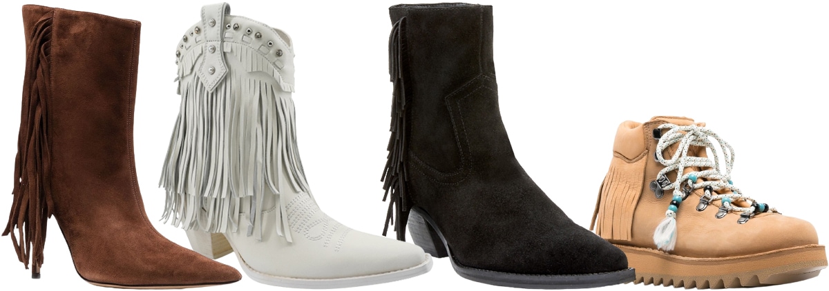 Fringing is usually incorporated in ankle boots with flat soles or high heels