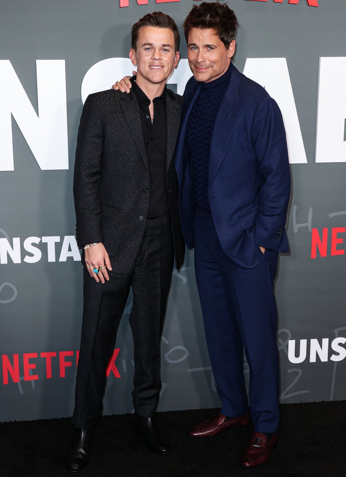 Real-life son-and-father duo John Owen Lowe and Rob Lowe at the premiere of Unstable