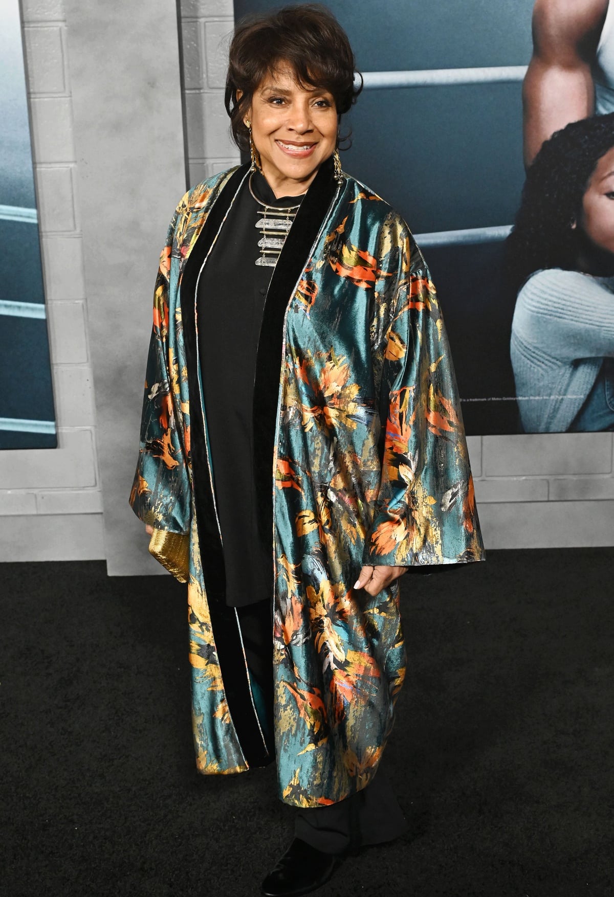 Phylicia Rashad in a floral-printed kimono at the Los Angeles premiere of Creed III