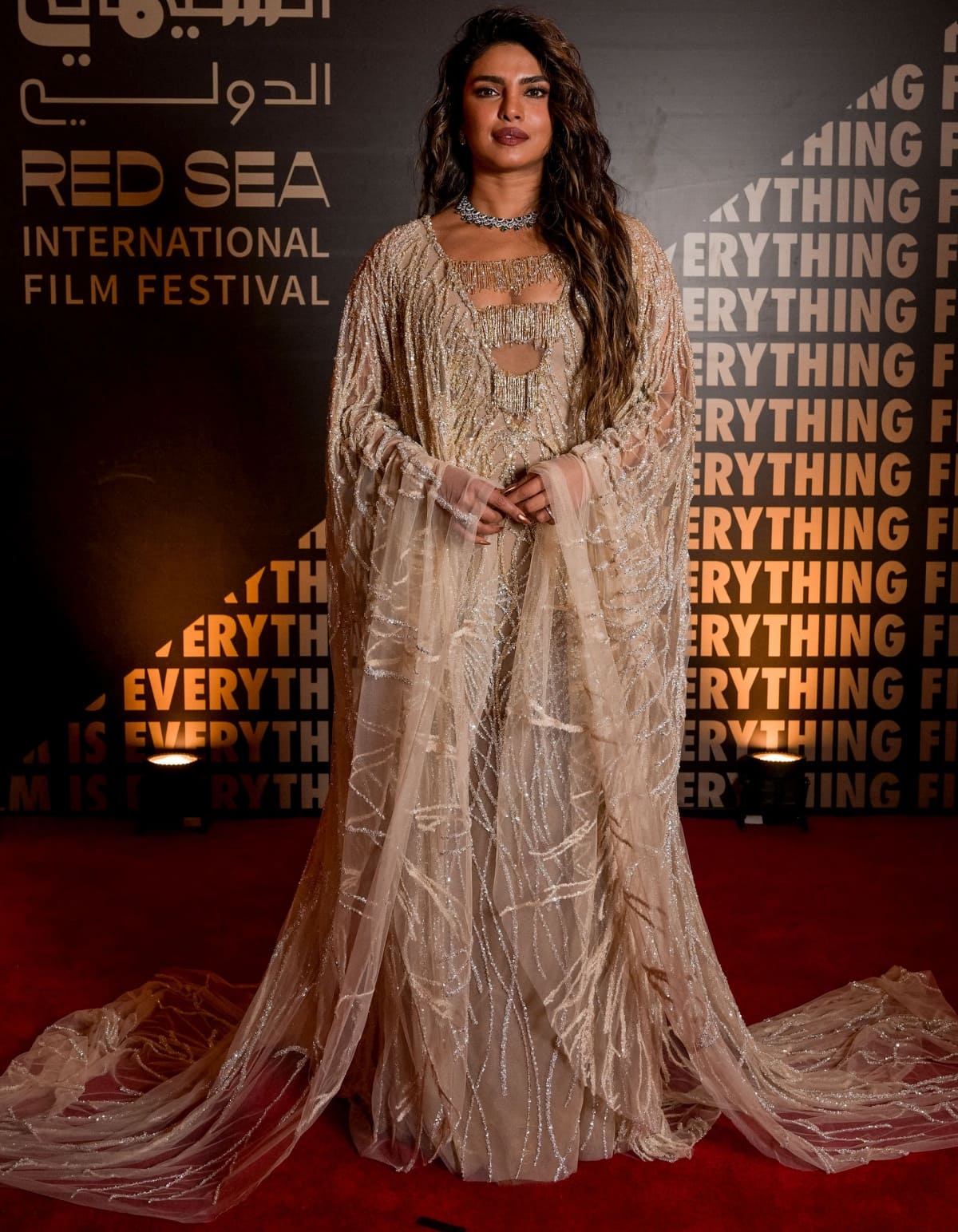 Priyanka Chopra Jonas making a stunning entrance at the red carpet opening ceremony of the 2nd Red Sea Film Festival