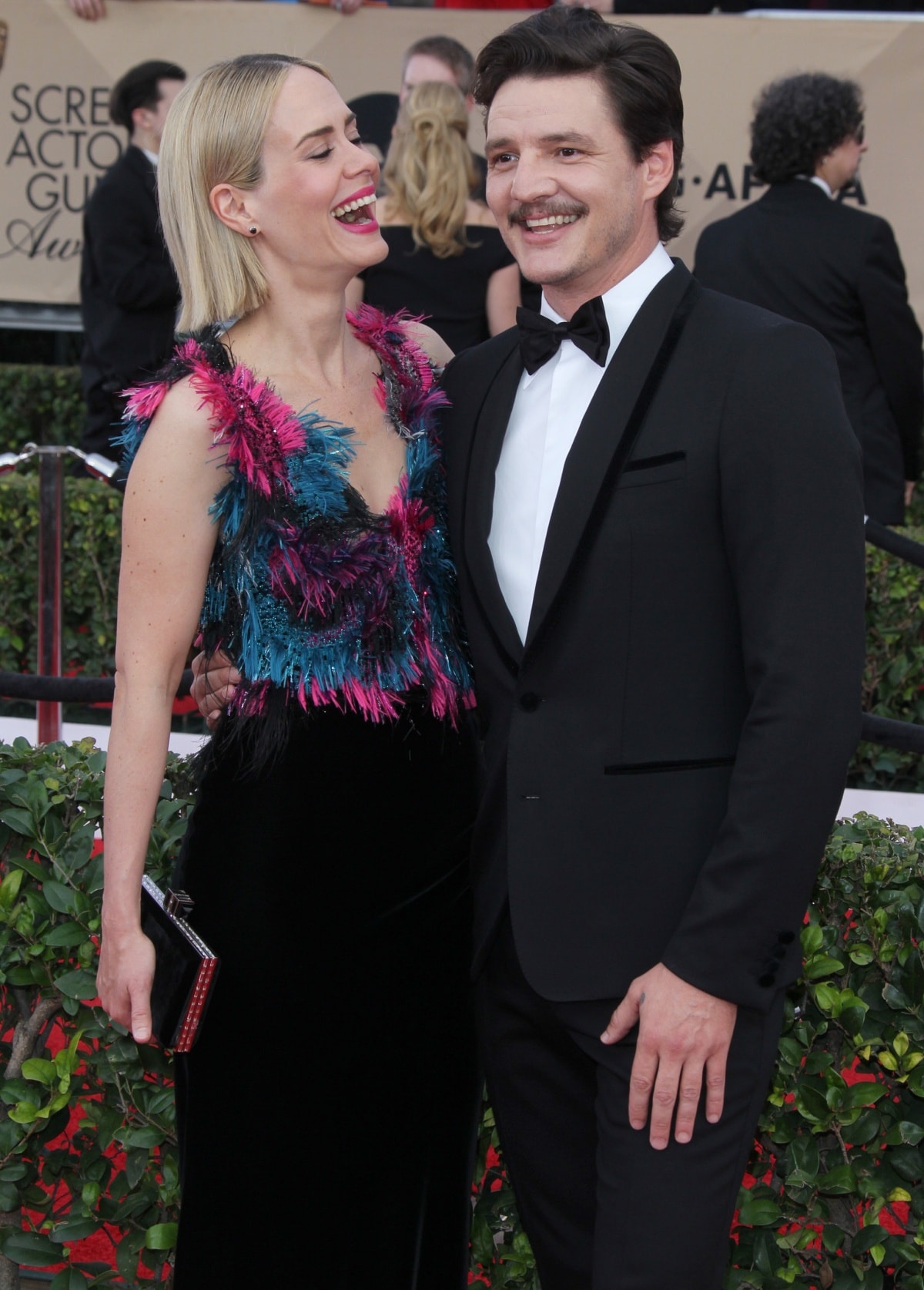 Sarah Paulson and Pedro Pascal were all smiles as they posed for photographs together on the red carpet at the 2016 Screen Actors Guild Awards